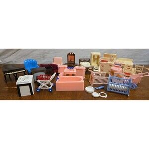 Renwall Dollhouse Furniture Lot Baby Bath Living Bed MCM 1940s 1950s Vintage